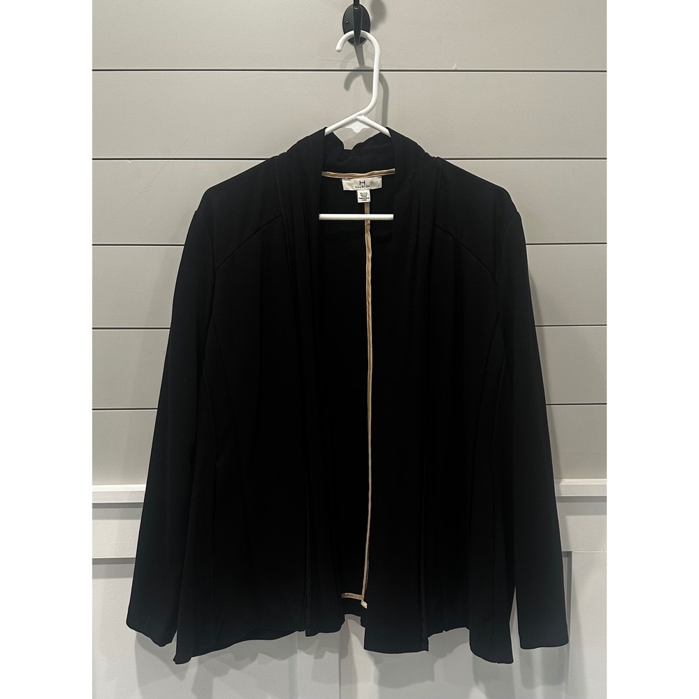 Halston Black Open Front Shawl Collar‎ Blazer Jacket Womens XL Long Sleeve